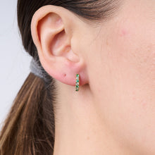 Load image into Gallery viewer, Diamond &amp; Emerald Huggie Earrings