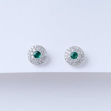 Load image into Gallery viewer, Double Halo Emerald Stud Earrings