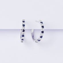Load image into Gallery viewer, Alternating Sapphire &amp; Diamond Hoop Earrings
