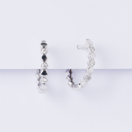 Hexagonal Diamond Huggie Earrings