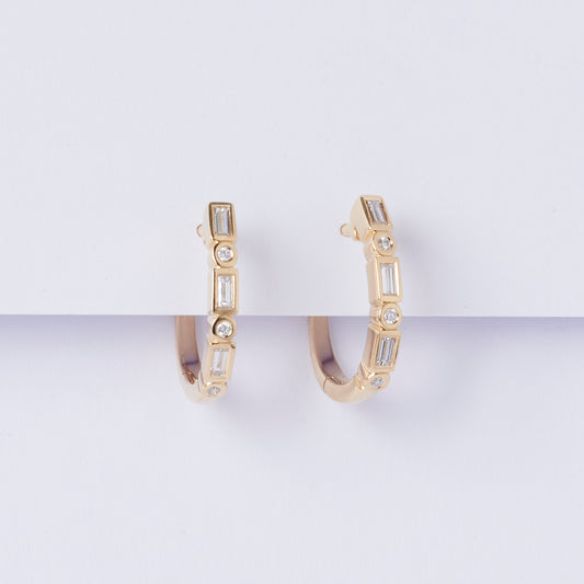 Patterned Baguette Yellow Gold Earrings