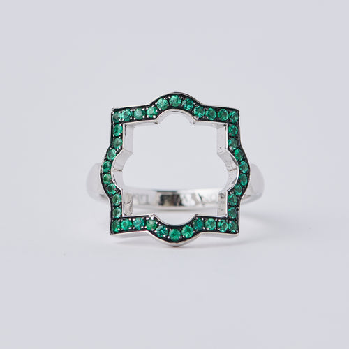 Large Liberty White Gold Emerald Halo Ring