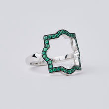 Load image into Gallery viewer, Large Liberty White Gold Emerald Halo Ring