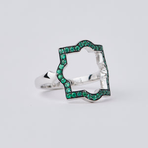 Large Liberty White Gold Emerald Halo Ring