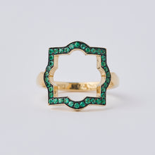 Load image into Gallery viewer, Large Liberty Yellow Gold Emerald Halo Ring