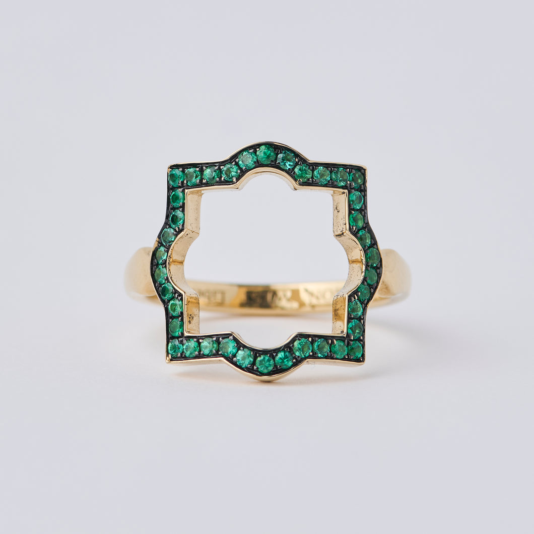 Large Liberty Yellow Gold Emerald Halo Ring