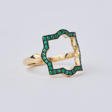 Load image into Gallery viewer, Large Liberty Yellow Gold Emerald Halo Ring