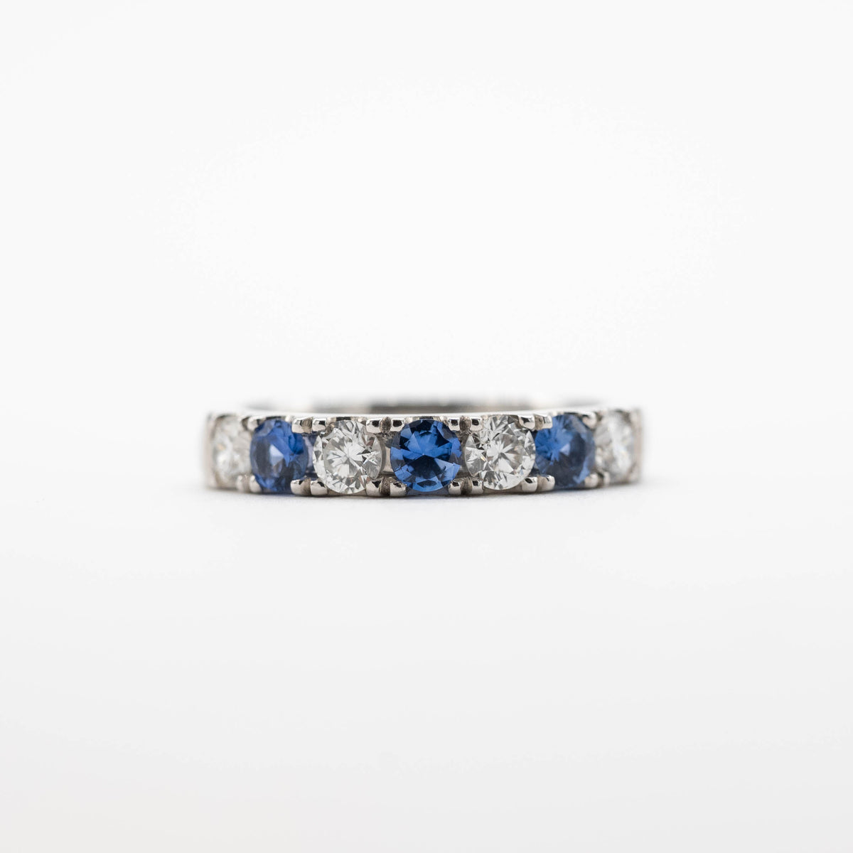 Wide Diamond and Ceylon Sapphire Band