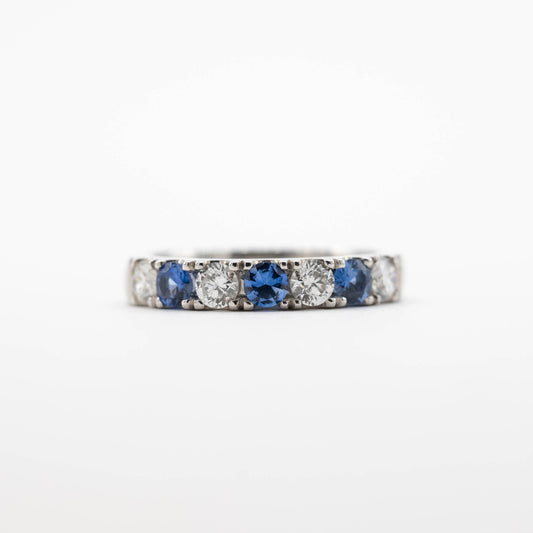Wide Diamond and Ceylon Sapphire Band