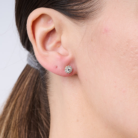 Yellow Gold Diamond Halo Stud Earrings
