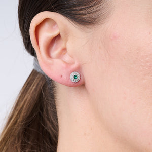 Double Halo Emerald Stud Earrings