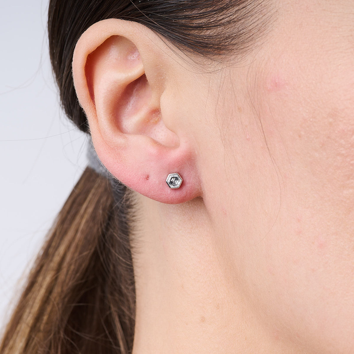 Hexagonal Diamond Stud Earrings