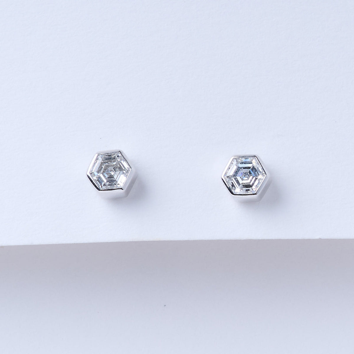 Hexagonal Diamond Stud Earrings