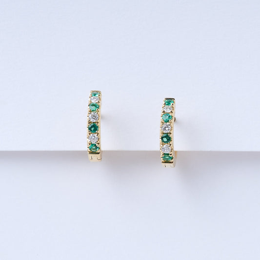 Diamond & Emerald Huggie Earrings