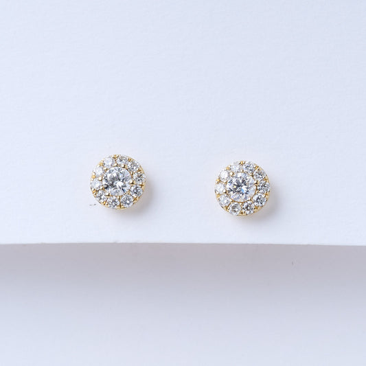 Yellow Gold Diamond Halo Stud Earrings