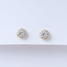 Load image into Gallery viewer, Yellow Gold Diamond Halo Stud Earrings