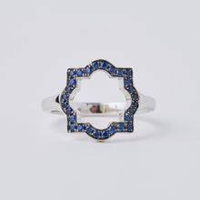 Load image into Gallery viewer, Small Liberty White Gold Sapphire Halo Ring