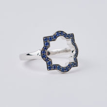 Load image into Gallery viewer, Small Liberty White Gold Sapphire Halo Ring