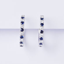 Load image into Gallery viewer, Alternating Sapphire &amp; Diamond Hoop Earrings