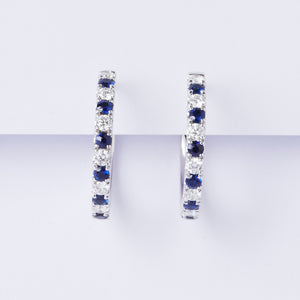 Alternating Sapphire & Diamond Hoop Earrings