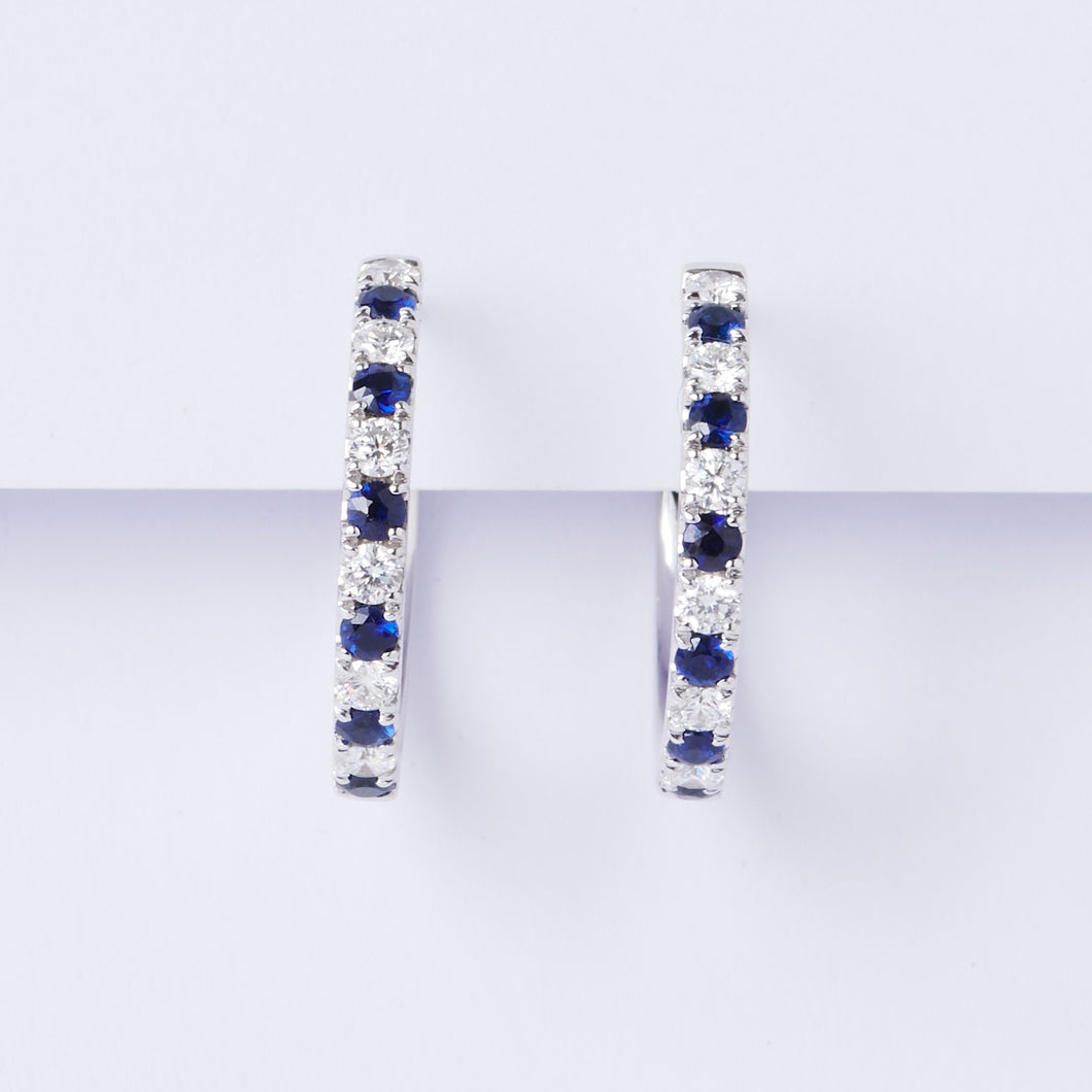 Alternating Sapphire & Diamond Hoop Earrings