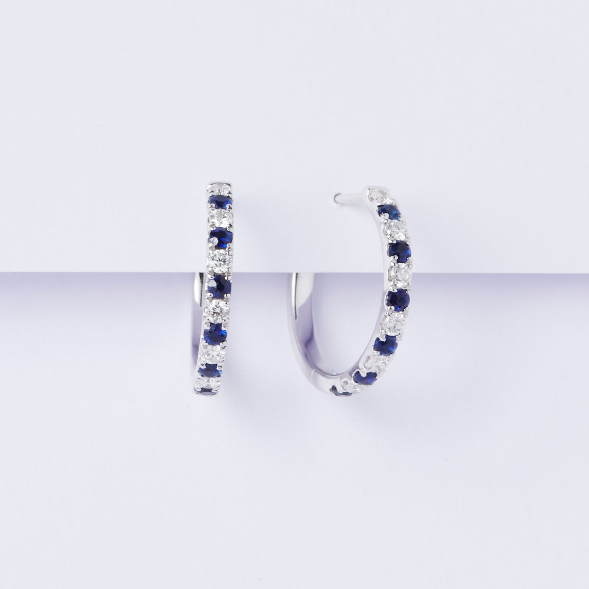 Alternating Sapphire & Diamond Hoop Earrings