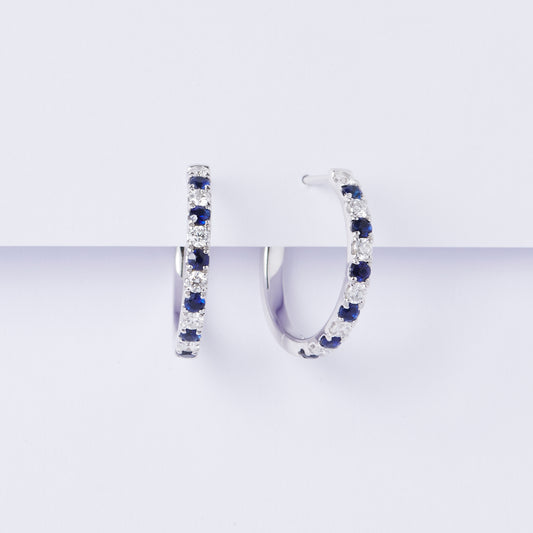 Alternating Sapphire & Diamond Hoop Earrings