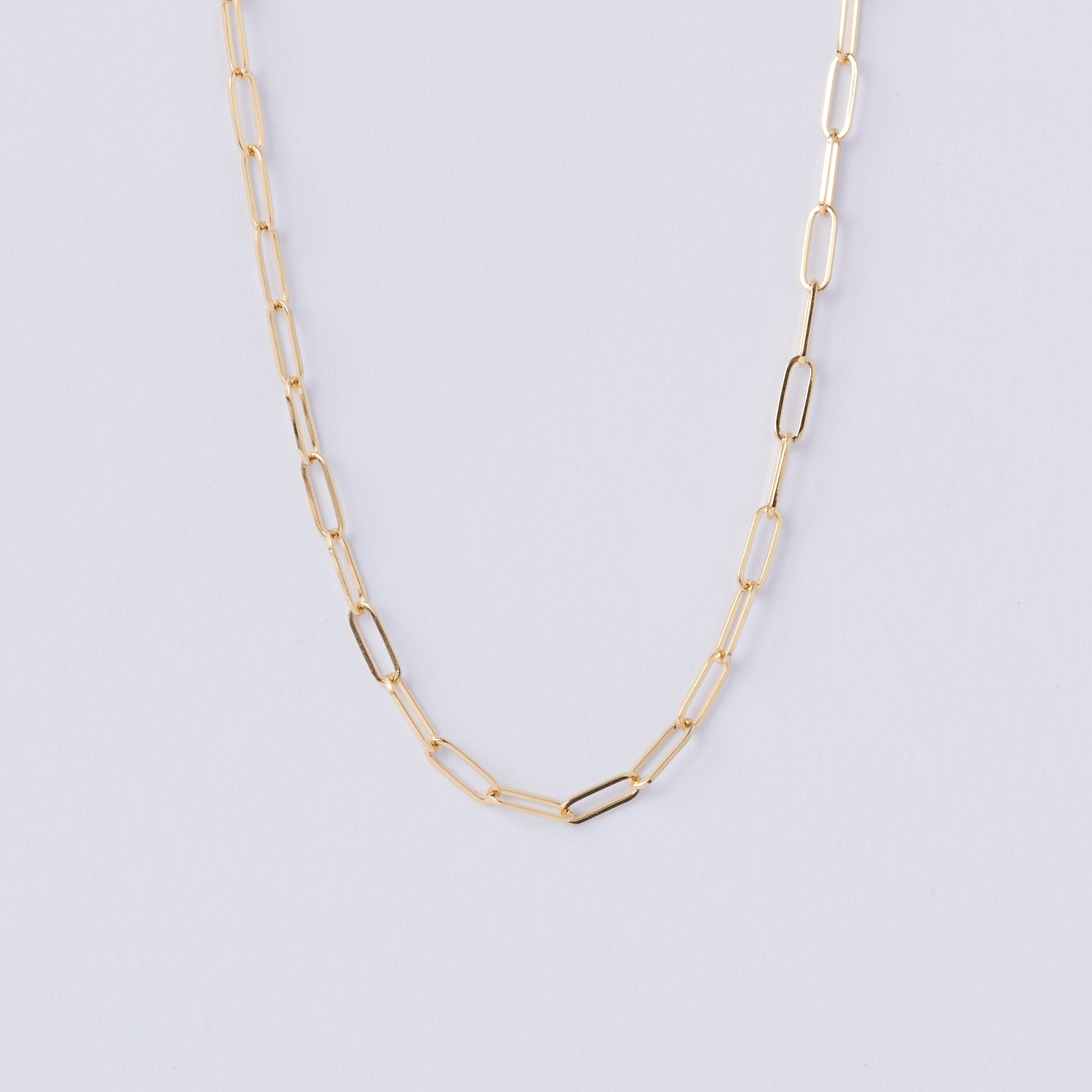 Small Link Paperclip Yellow Gold Chain Necklace