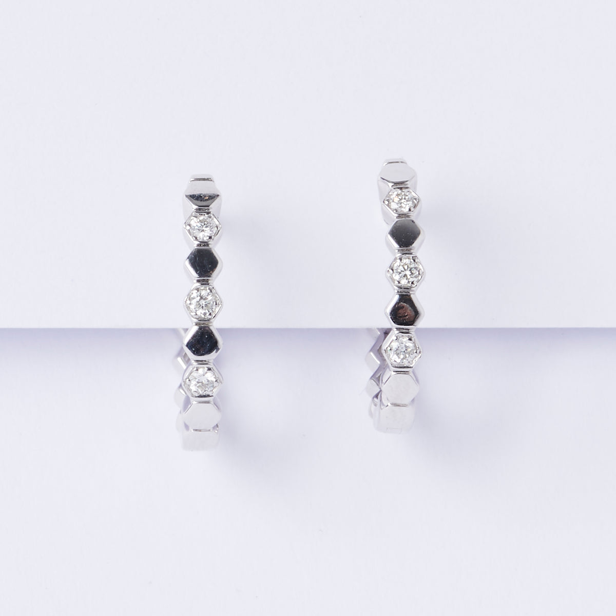 Hexagonal Diamond Huggie Earrings
