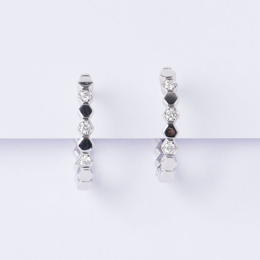 Hexagonal Diamond Huggie Earrings