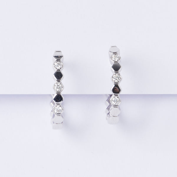 Hexagonal Diamond Huggie Earrings