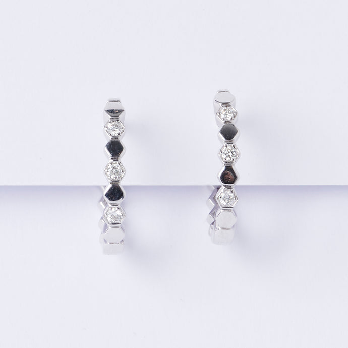 Hexagonal Diamond Huggie Earrings