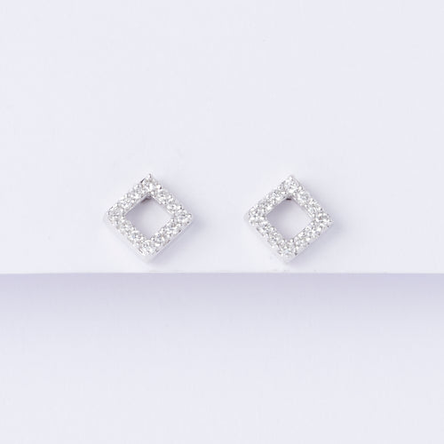 Open Square Diamond Stud Earrings