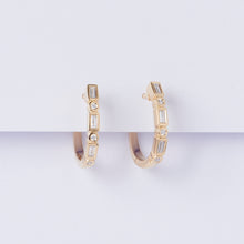 Load image into Gallery viewer, Patterned Baguette Yellow Gold Earrings