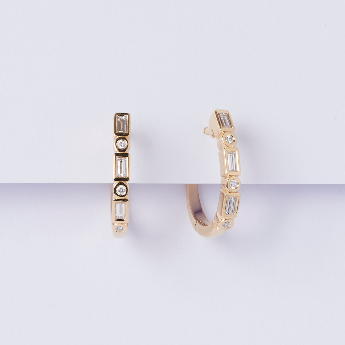 Patterned Baguette Yellow Gold Earrings