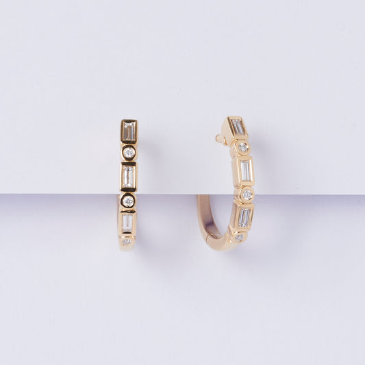 Patterned Baguette Yellow Gold Earrings