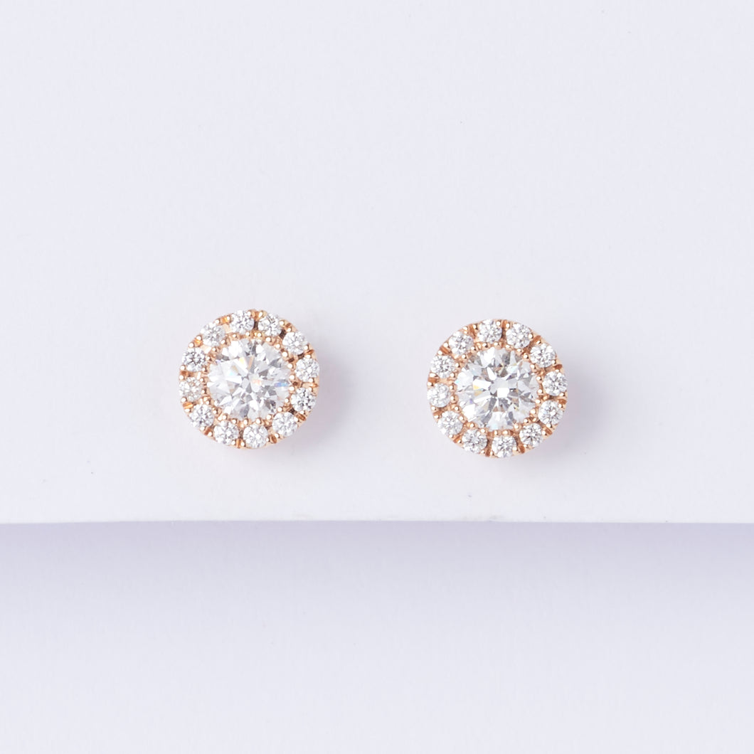 Rose Gold Diamond Halo Stud Earrings