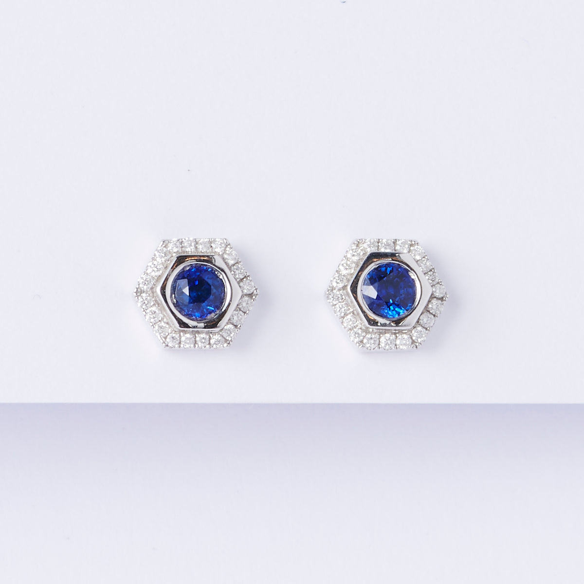 Sapphire Hex Stud Earrings