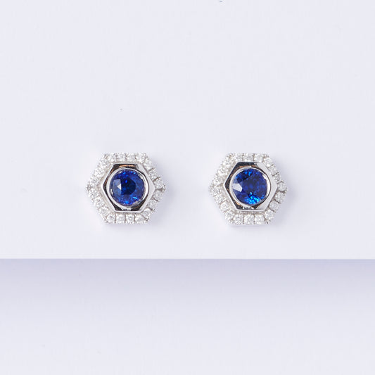 Sapphire Hex Stud Earrings